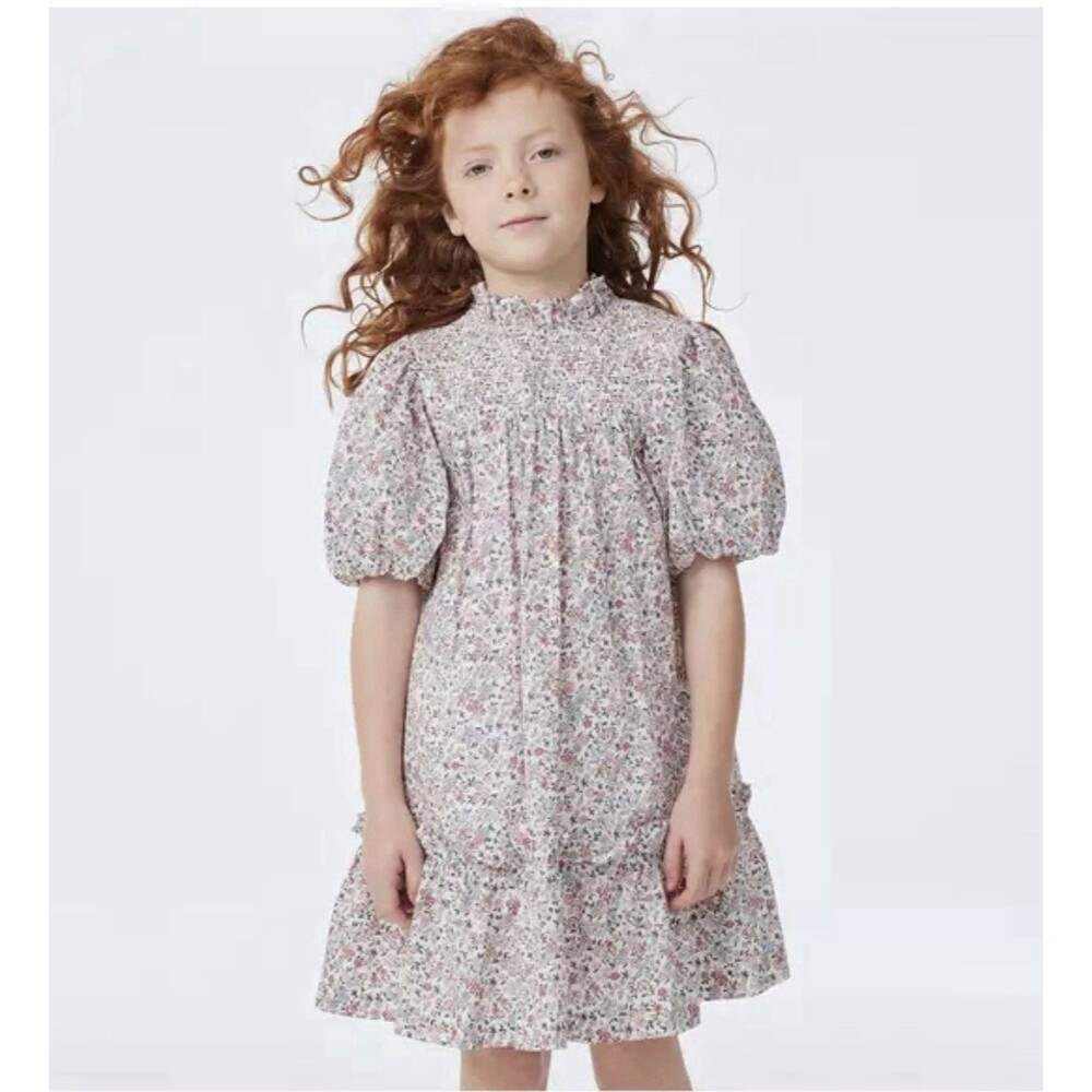 Janie & Jack Girls Olivia Smocked Dress Floral puff sleeves Size 7